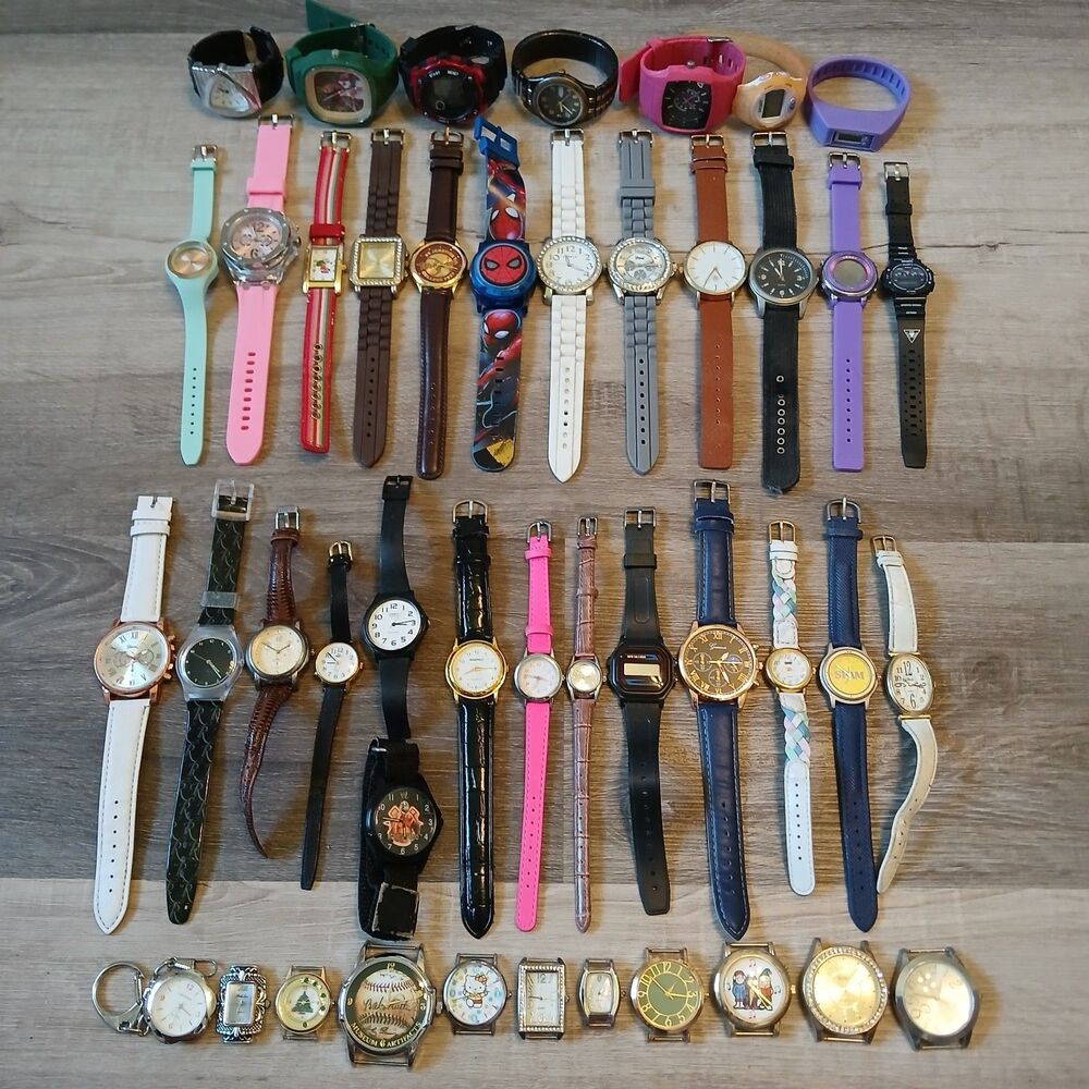 Huge Watch Lot of 40+ Mixed Brands Vintage & Modern Parts/Repair Untested-Box D6